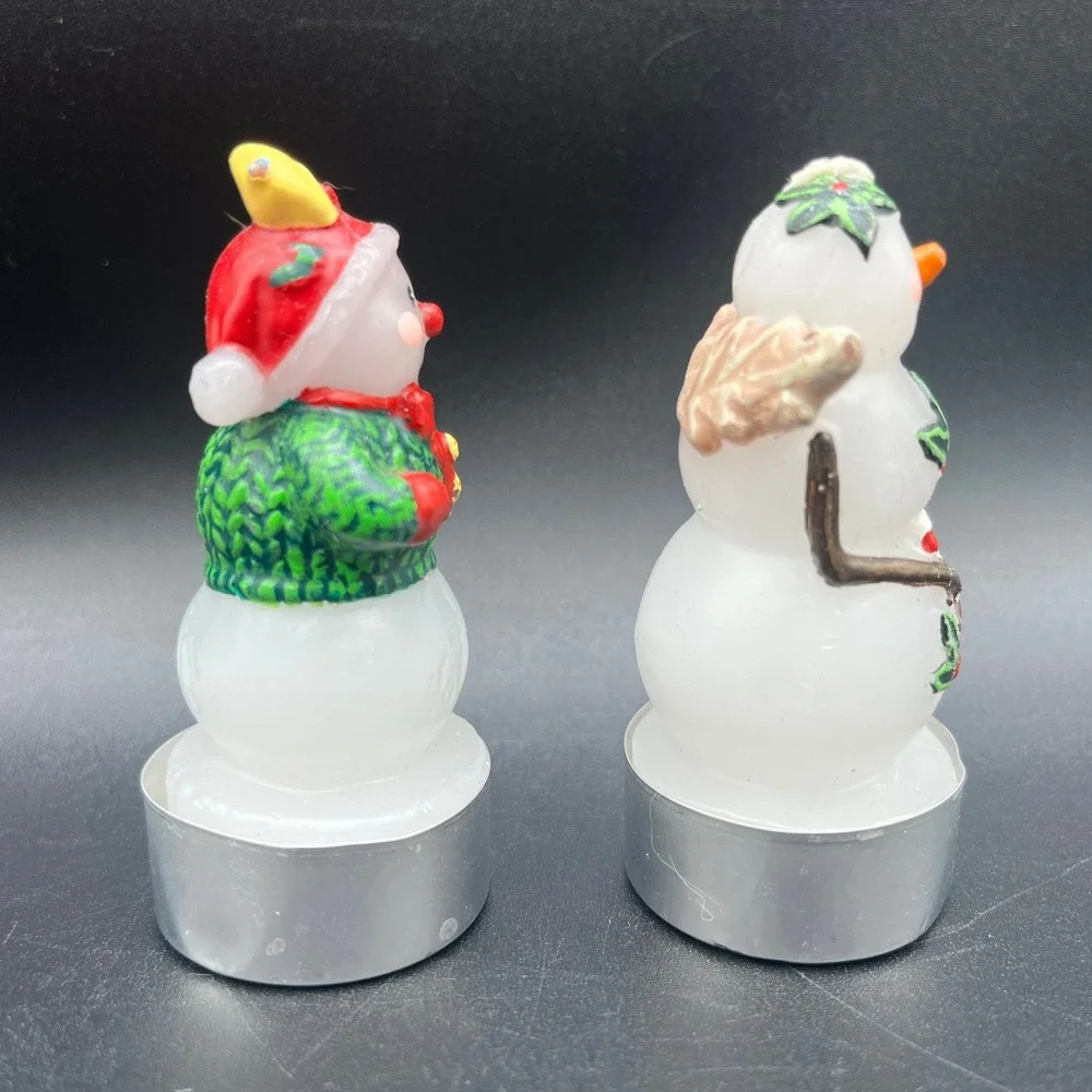White Barn Candle Co Snowman Tea Light Candles Set of 2 Holiday Decor 3